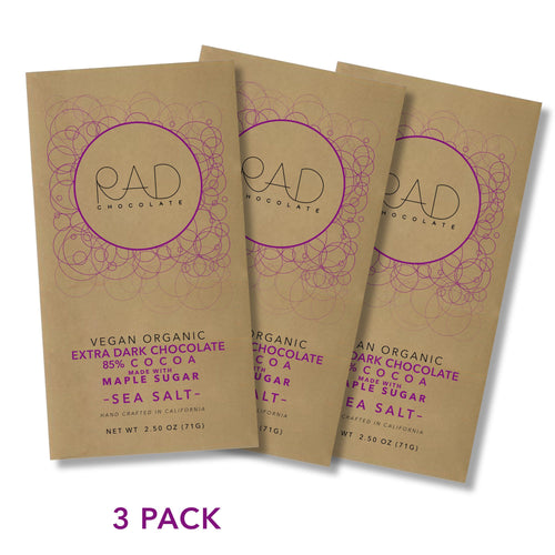 3 pack | Organic Vegan Extra Dark 85% Cocoa Chocolate Maple Sugar Hint Sea Salt - Rad Chocolate