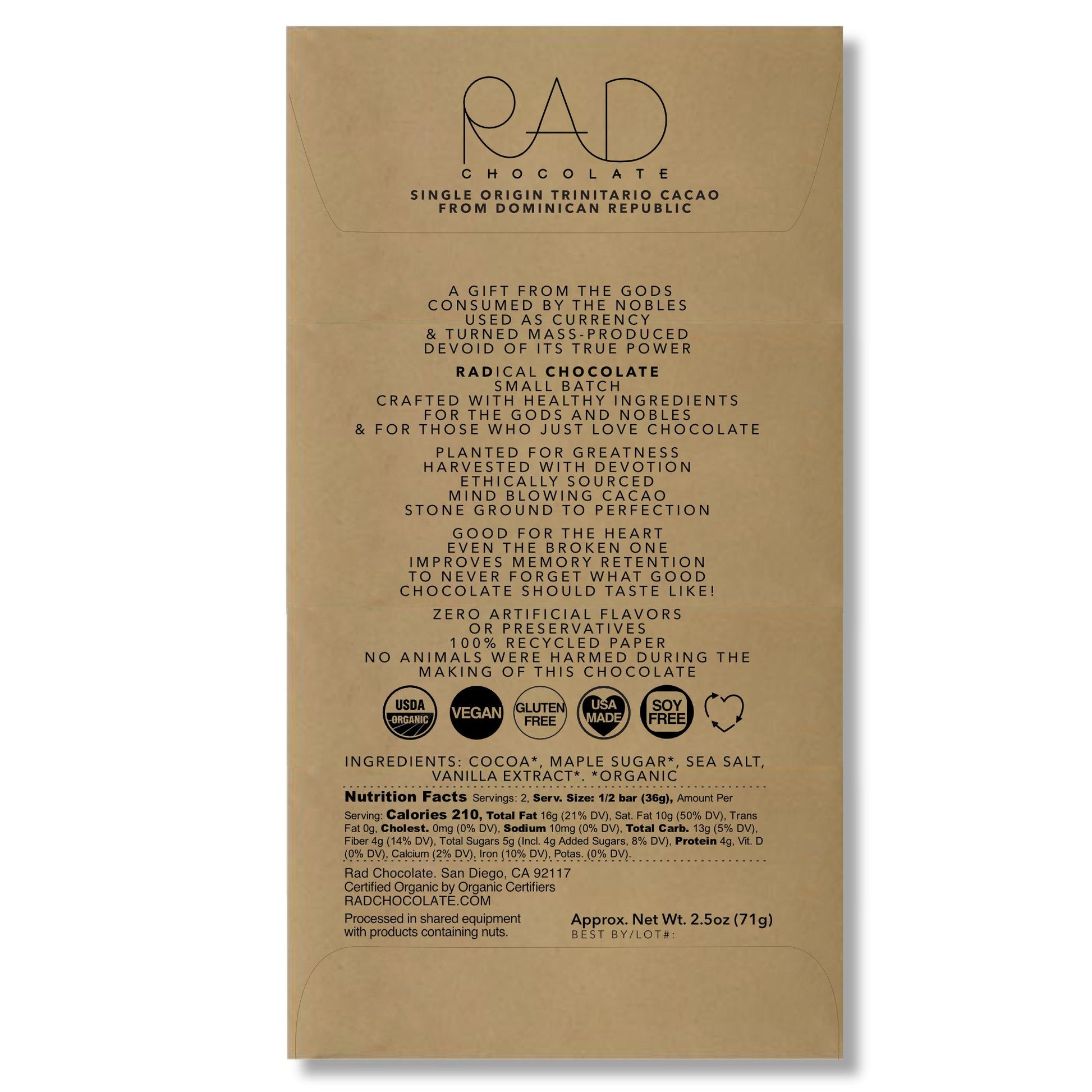 Organic Vegan Extra Dark 85% Cocoa Chocolate Maple Sugar Hint Sea Salt - Rad Chocolate
