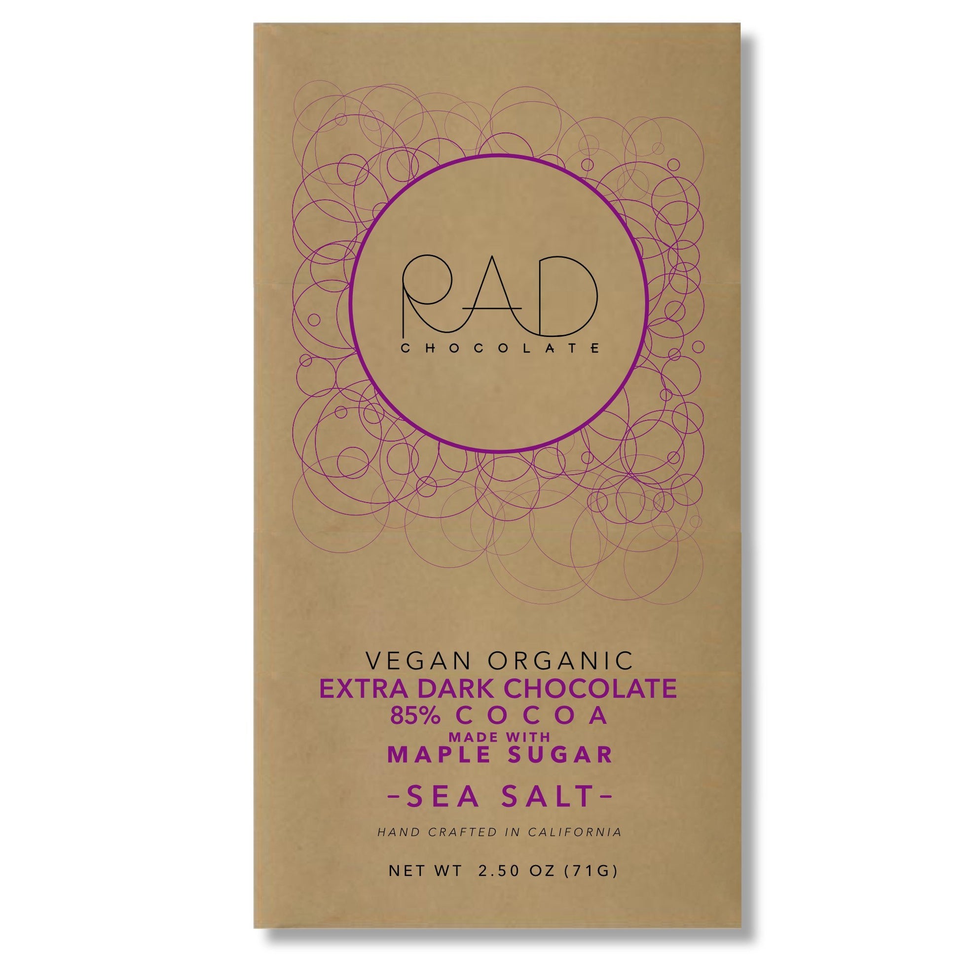 Organic Vegan Extra Dark 85% Cocoa Chocolate Maple Sugar Hint Sea Salt - Rad Chocolate