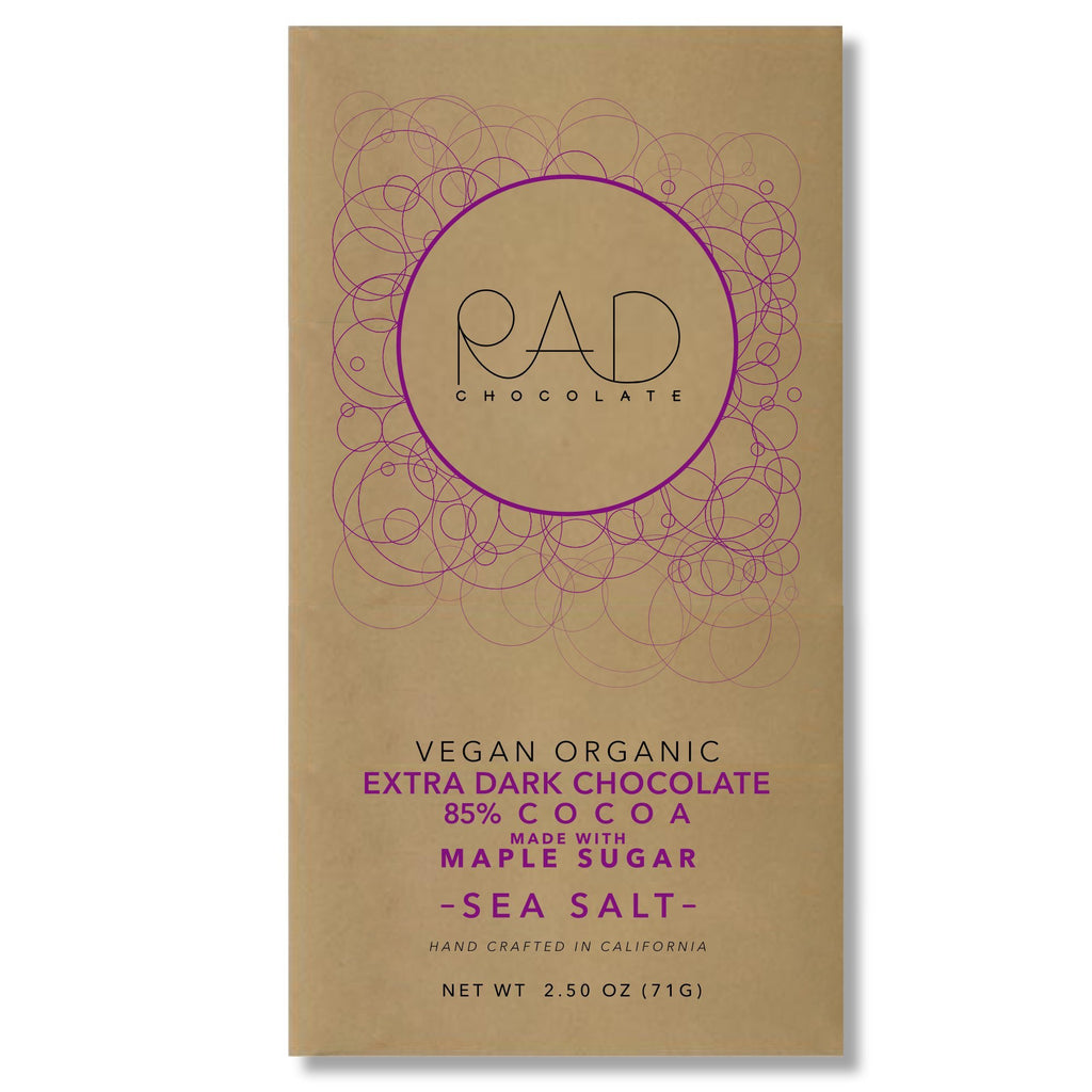Organic Vegan Extra Dark 85% Cocoa Chocolate Maple Sugar Hint Sea Salt - Rad Chocolate