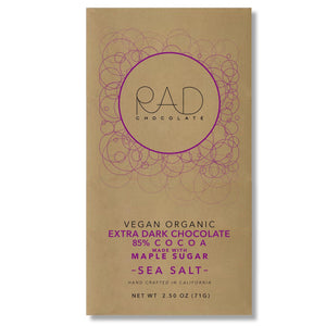 Organic Vegan Extra Dark 85% Cocoa Chocolate Maple Sugar Hint Sea Salt - Rad Chocolate