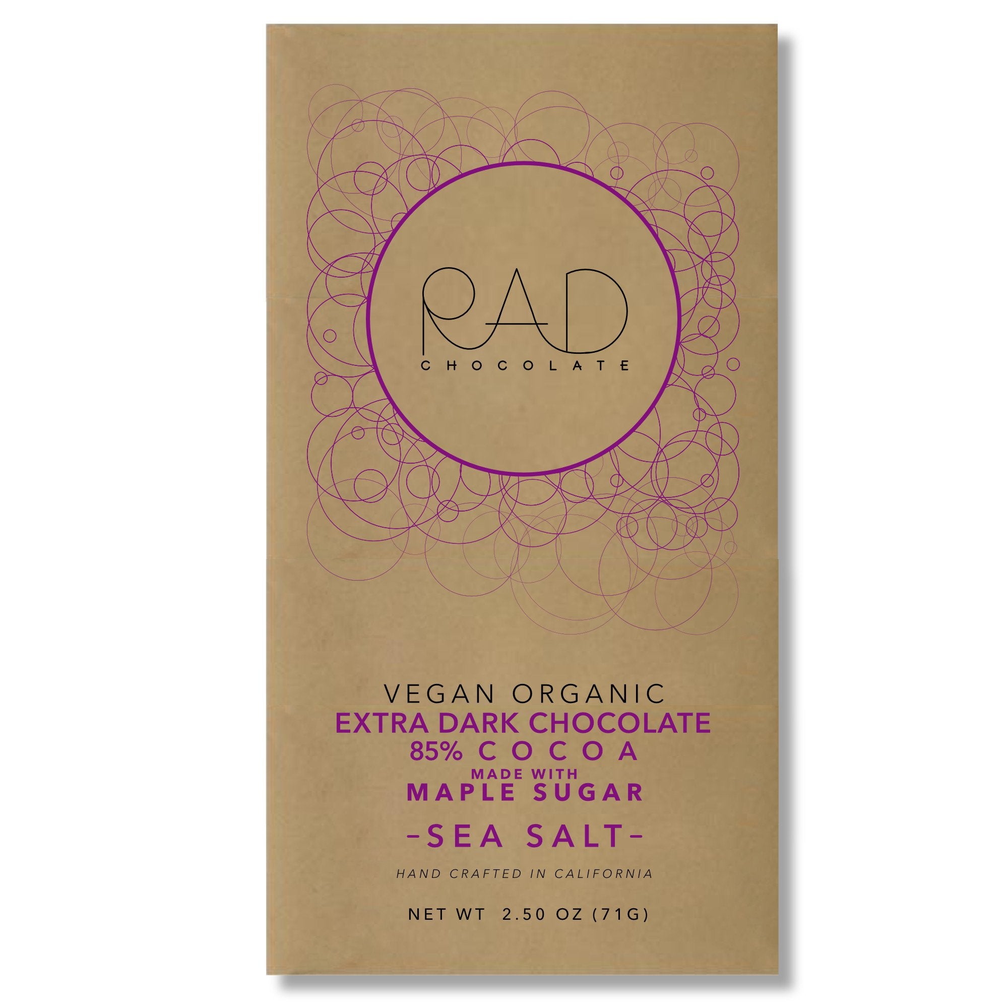 3 pack | Organic Vegan Extra Dark 85% Cocoa Chocolate Maple Sugar Hint Sea Salt - Rad Chocolate