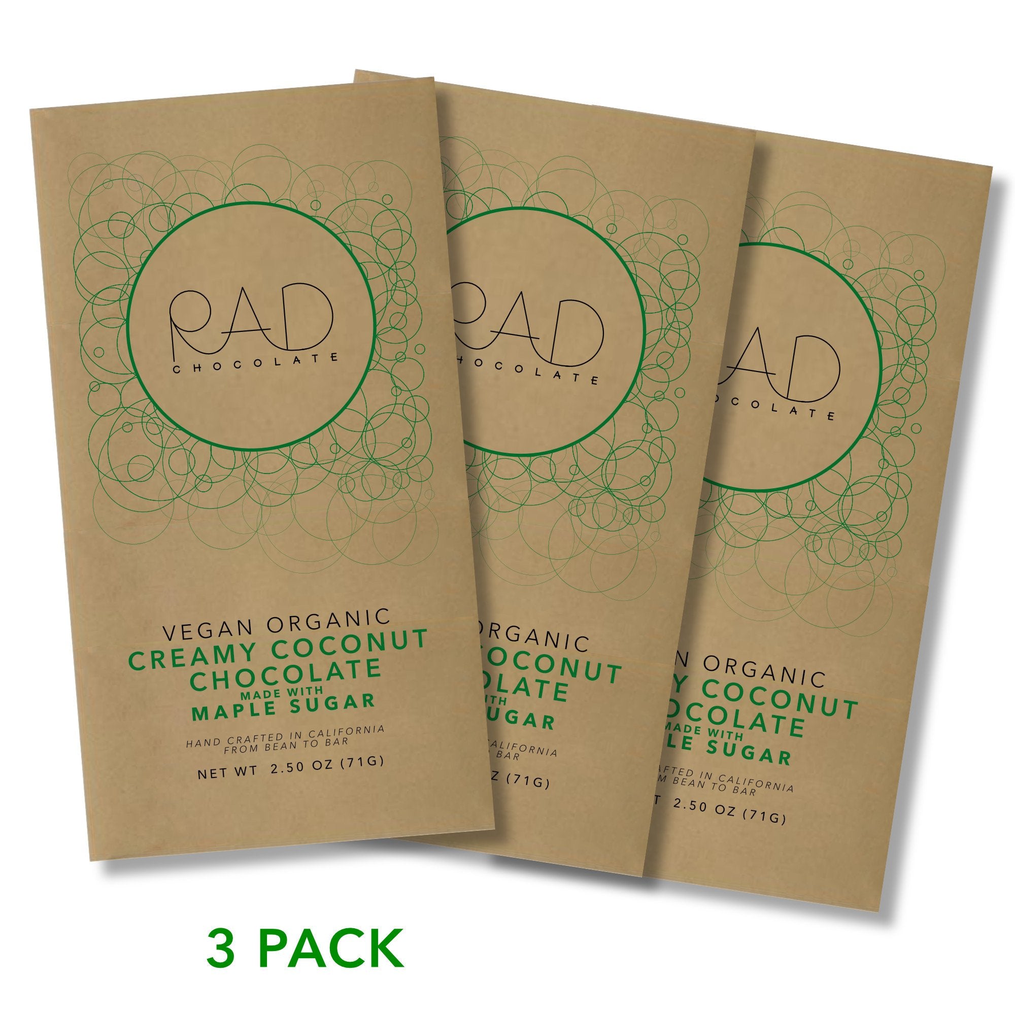 3 pack | Creamy Coconut Organic Dark Chocolate - Rad Chocolate