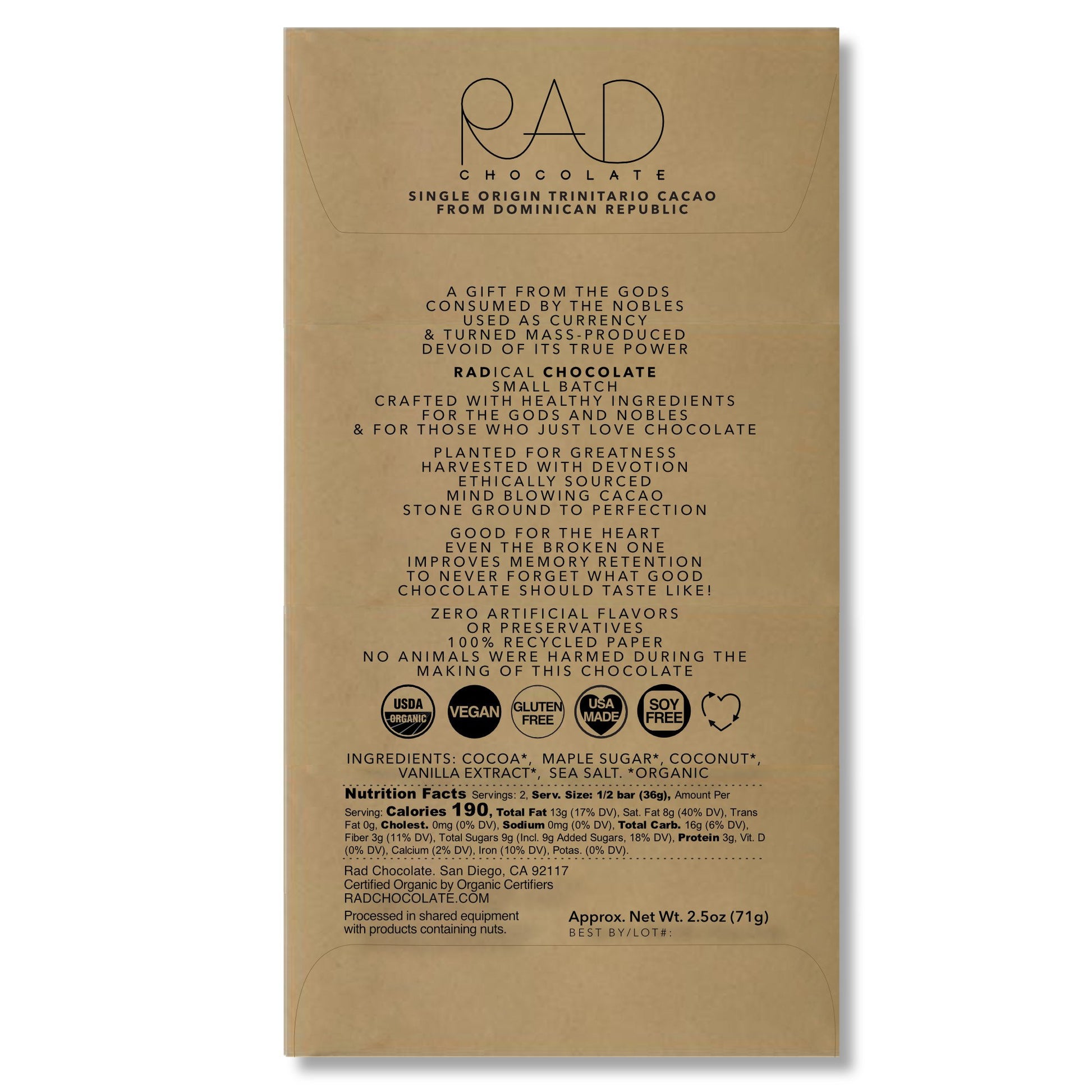 Creamy Coconut Organic Dark Chocolate - Rad Chocolate