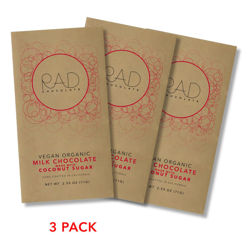 3 pack | Organic Vegan Milk Chocolate Coconut Sugar - Rad Chocolate