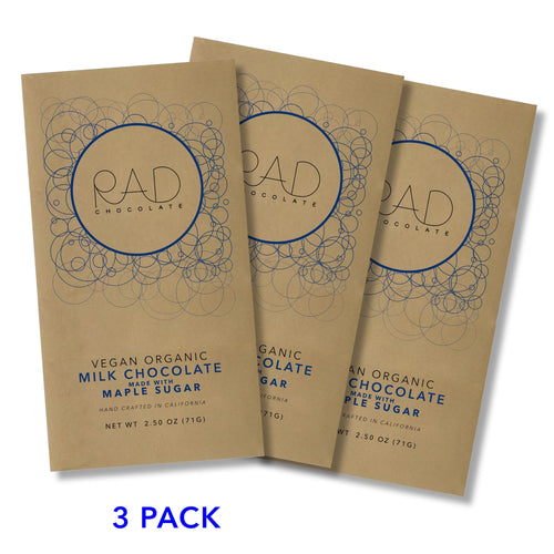 3 pack | Organic Vegan Milk Chocolate Maple Sugar - Rad Chocolate