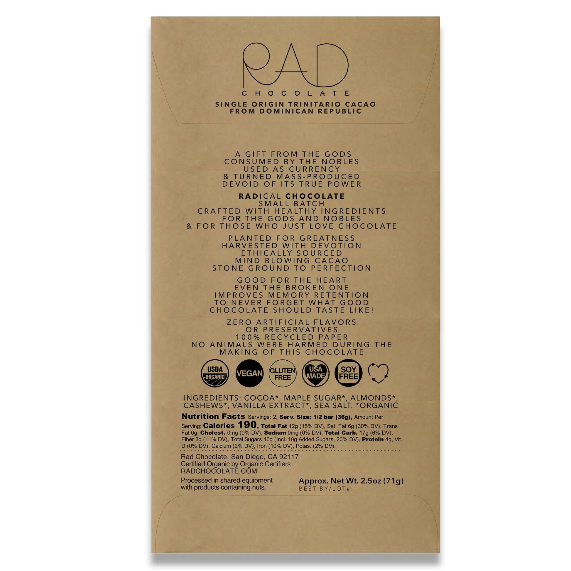 Organic Vegan Milk Chocolate Maple Sugar - Rad Chocolate